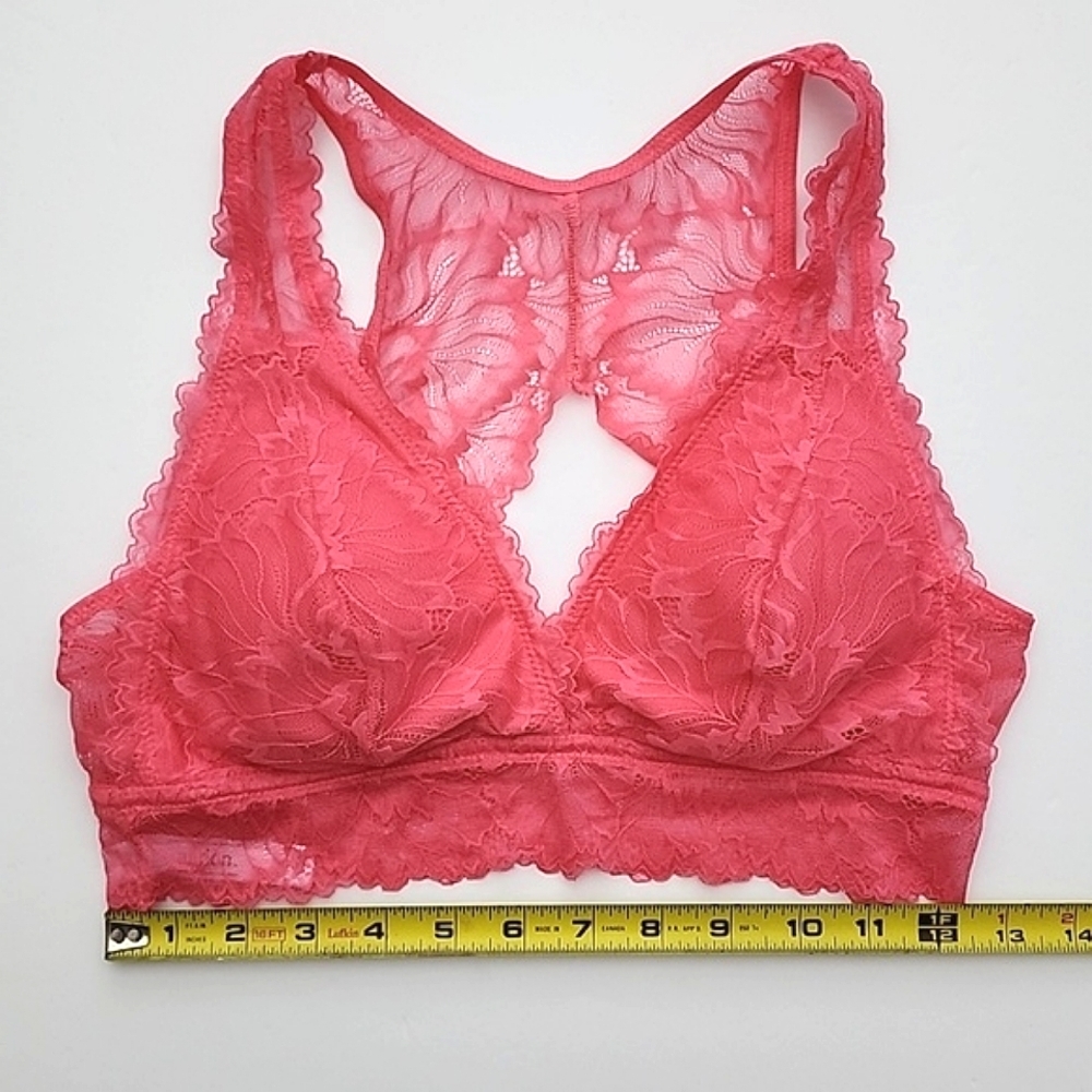 ⭐️3/ $30⭐️ Auden Lightly  Lined Lace Pink Longline Bralette Deep Plunge Sz Med - Picture 5 of 14